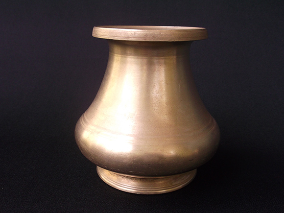Antique Brass Drinking Pot. Size: Height 4.5”, Width at Bottom 3-3” Diameter, Width at the Belly 4.8” Diameter and Width at the Mouth 3.3” Diameter.