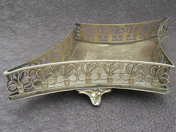 Antique Brass Flower Basket with Curved Diamond Shape - Front View.