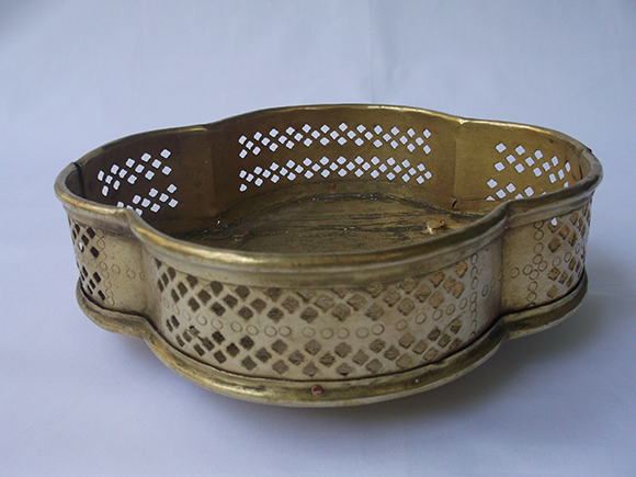 Antique Brass Flower Basket with Four Semi-circular Sides.
