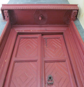 Close view of the door showing the details on the canopy