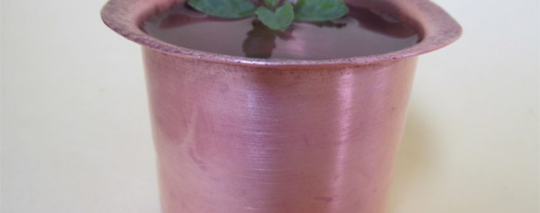 Antique copper tumbler, Tulasi leaves enhance the benefits of water in copper vessel