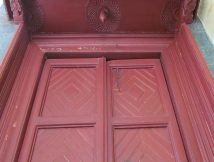 Close view of the door showing the details on the canopy